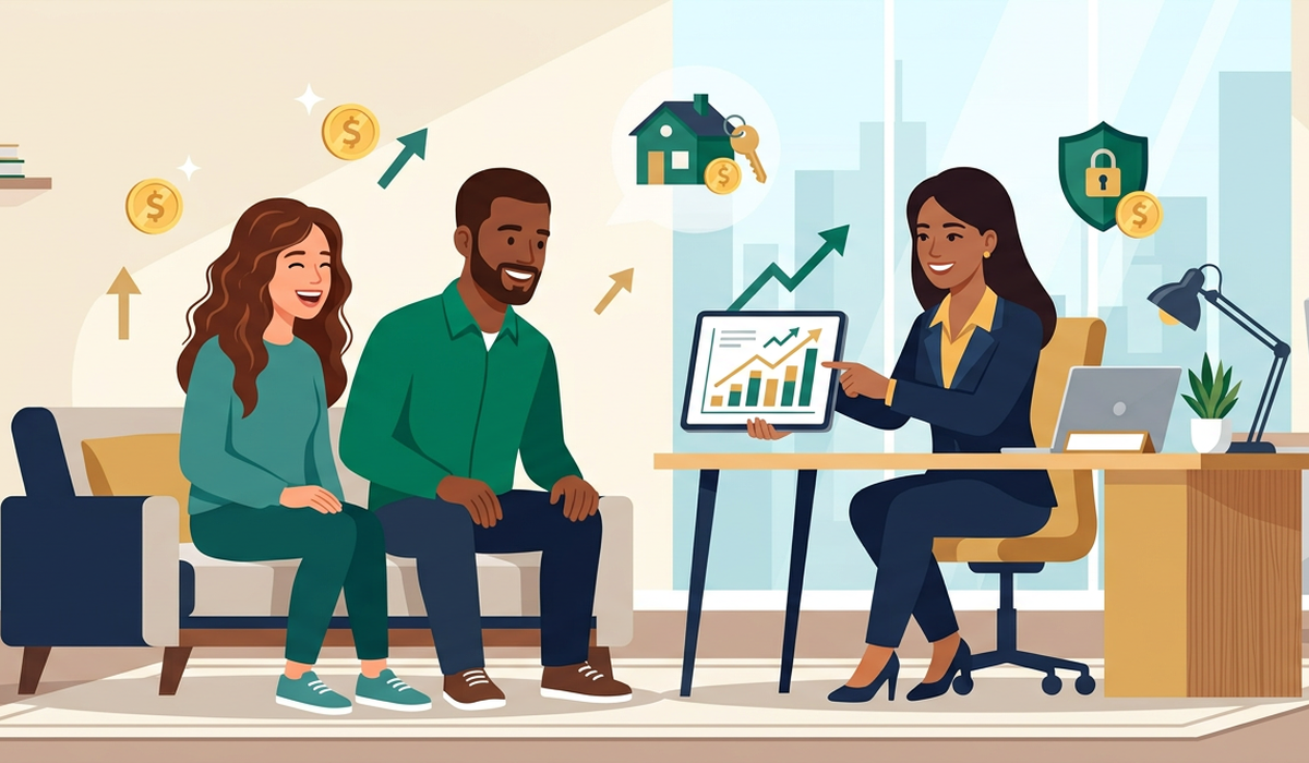 Financial advisor helping a couple plan their budget and investments