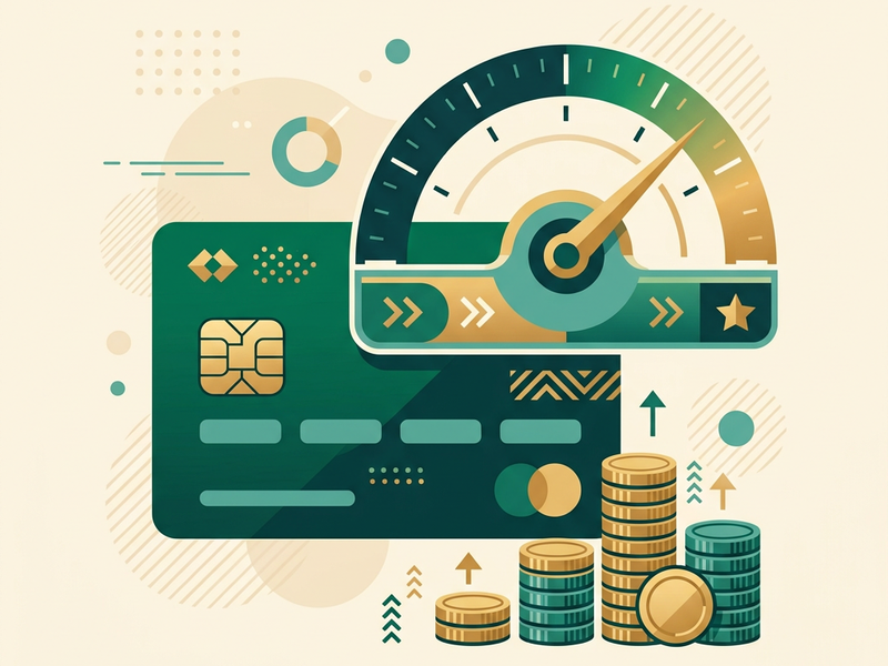 Credit loan illustration with credit card and score meter