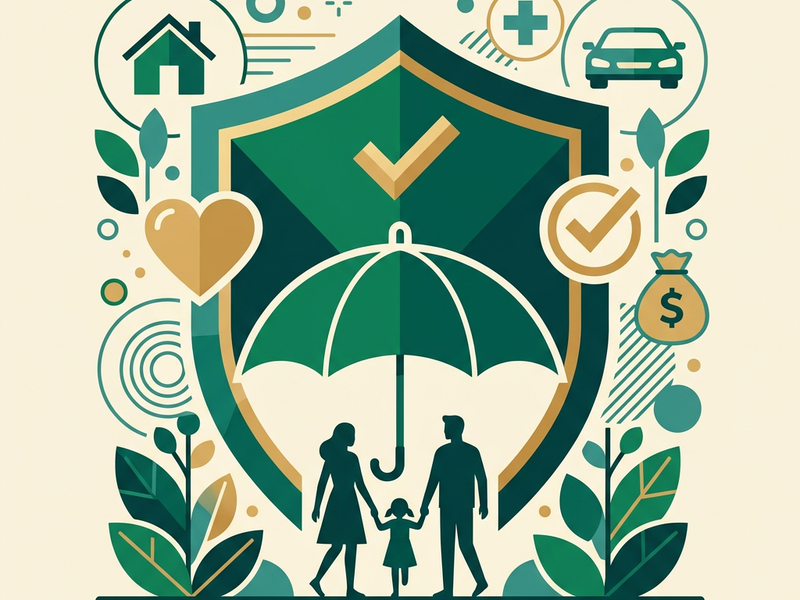 Insurance services illustration with shield and umbrella