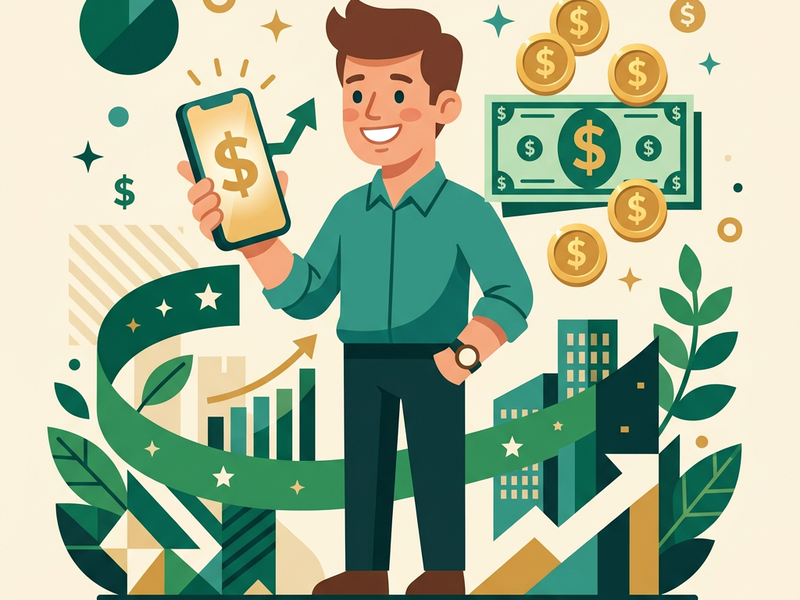 Personal loan illustration with cash and smartphone
